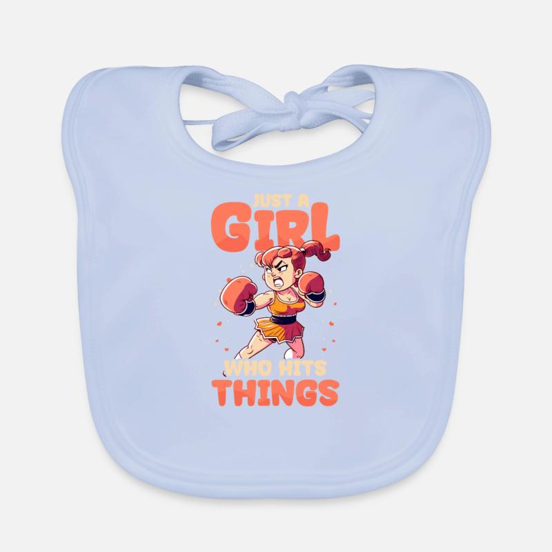 Boxendes Mädchen hat Dinge getroffen Baby Bio-Lätzchen