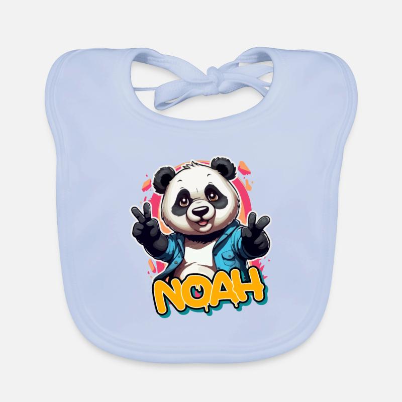 NOAH - Handsome boy name with cool panda Organic Baby Bibs