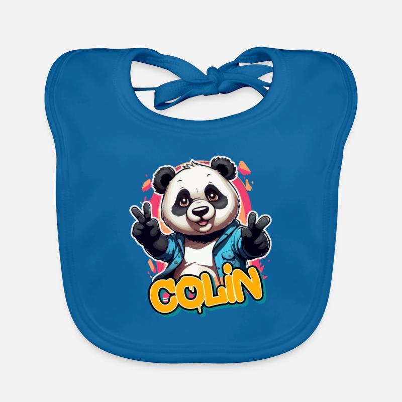 COLIN - Handsome Boy Name With Cool Panda Organic Baby Bibs