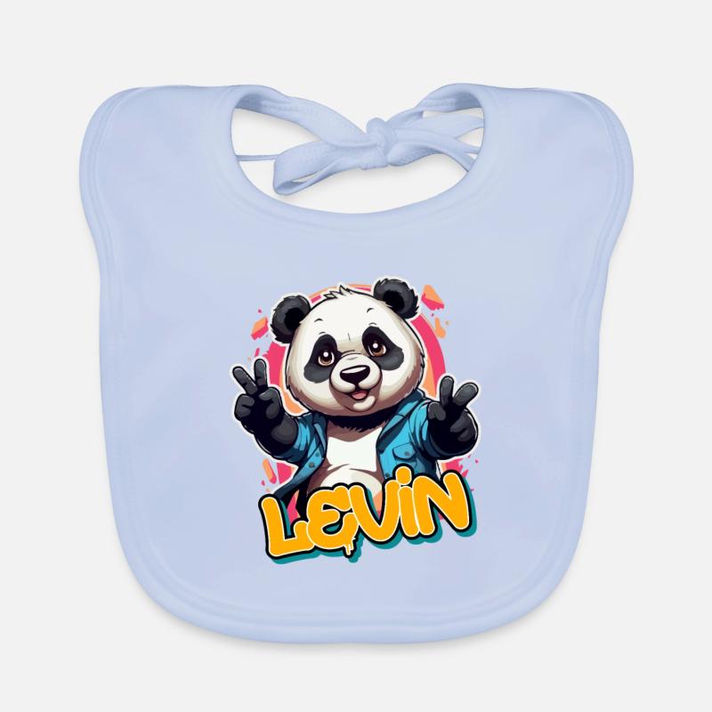 LEVIN - Handsome Boy Name with Cool Panda Organic Baby Bibs