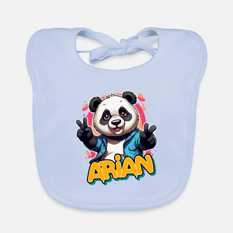 ARIAN - Beau prénom de garçon avec un panda cool Bavoir bio Bébé