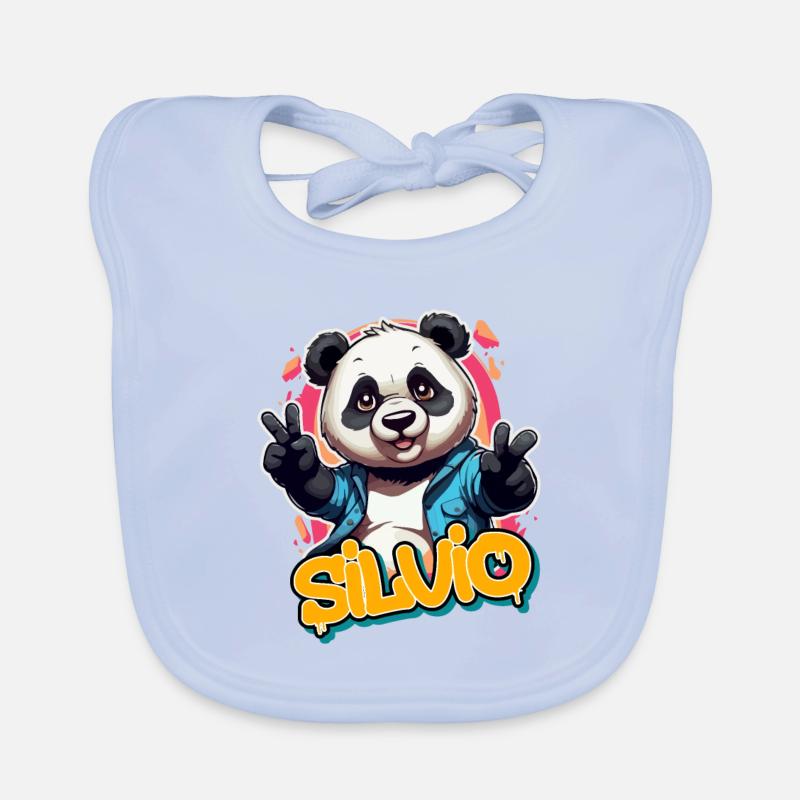 SILVIO - Schöner Jungen Name mit coolem Panda Baby Bio-Lätzchen