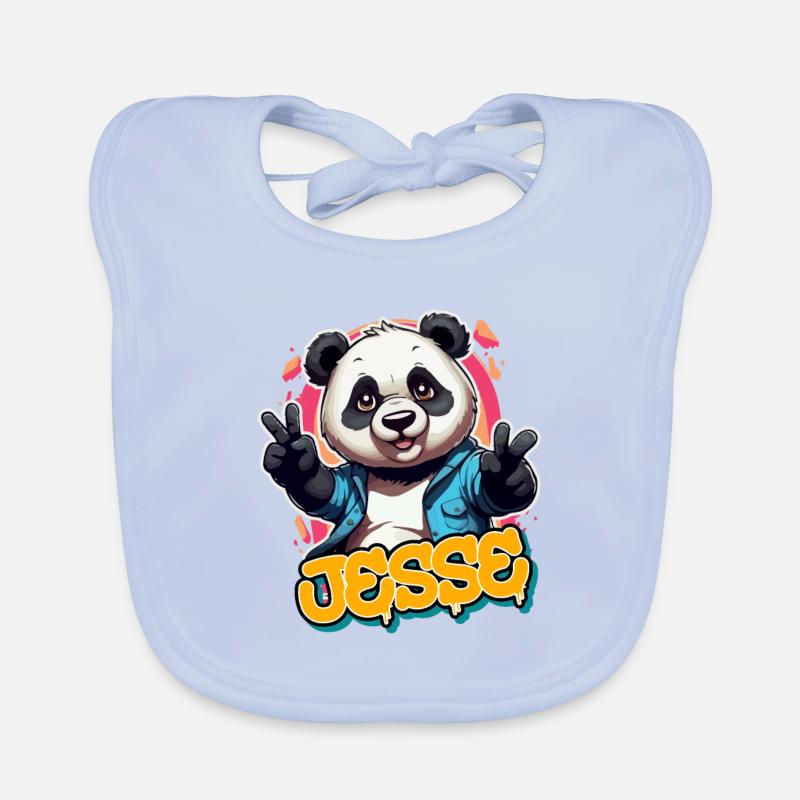JESSE - Schöner Jungen Name mit coolem Panda Baby Bio-Lätzchen