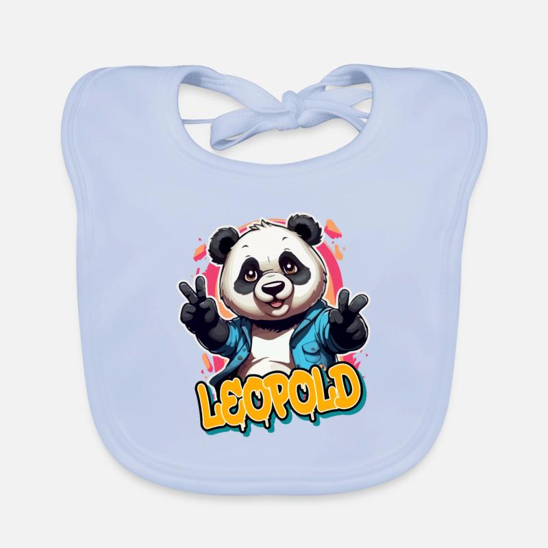 LEOPOLD - Handsome boy name with cool panda Organic Baby Bibs