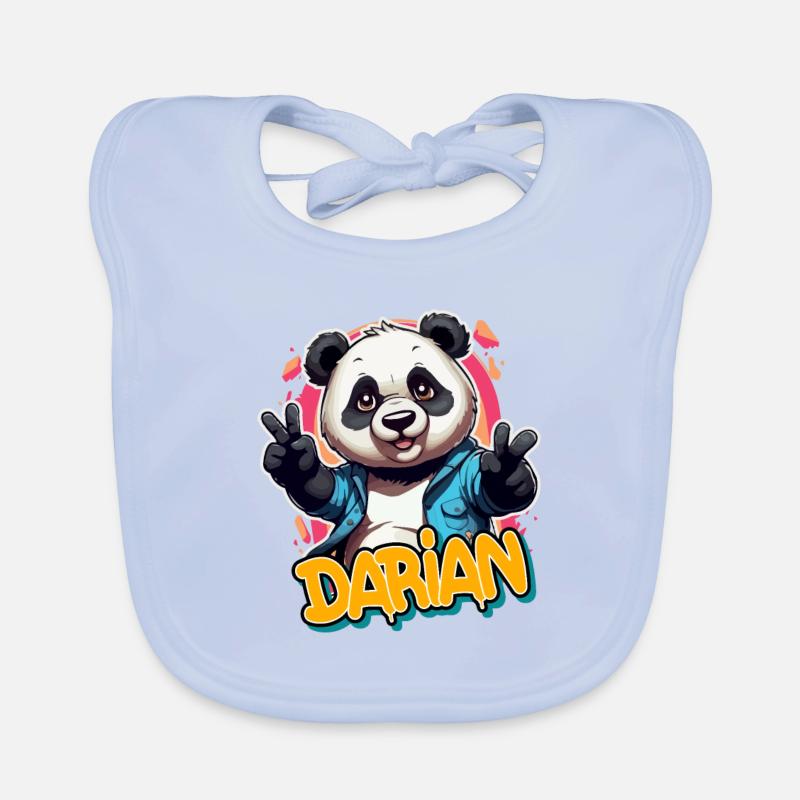 DARIAN - Handsome Boy Name with Cool Panda Organic Baby Bibs