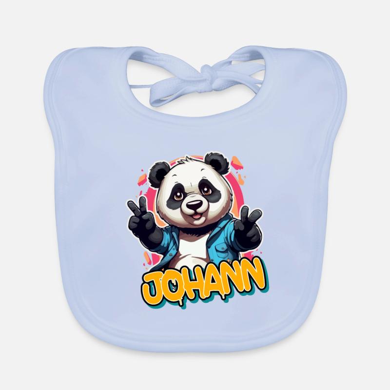 JOHANN - Handsome boy name with cool panda Organic Baby Bibs