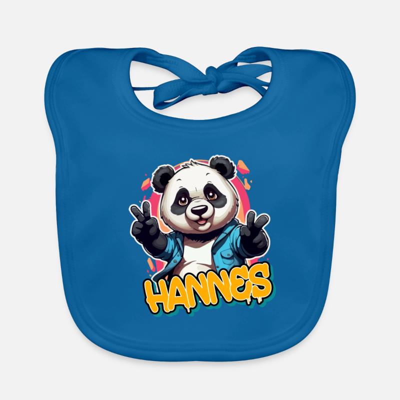 HANNES - Handsome Boy Name with Cool Panda Organic Baby Bibs