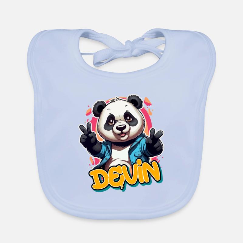 DEVIN - Handsome Boy Name with Cool Panda Organic Baby Bibs