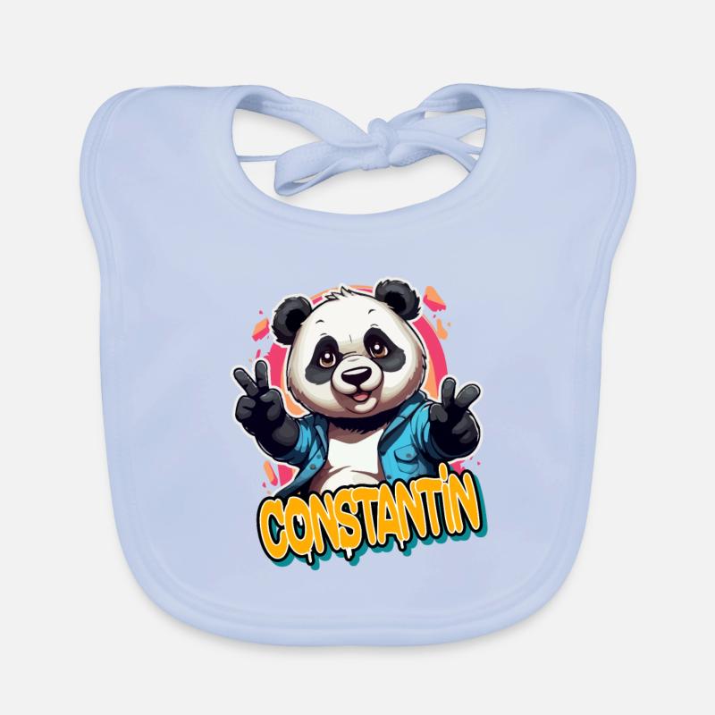 CONSTANTIN - Handsome Boy Name with Cool Panda Organic Baby Bibs