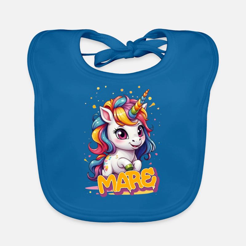 MARE - Schöner Mädchen Name mit süßem Einhorn Baby Bio-Lätzchen