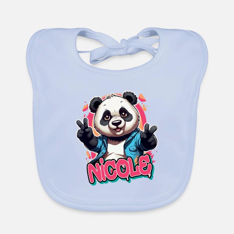 NICOLE - Schöner Mädchen Name mit coolem Panda Baby Bio-Lätzchen