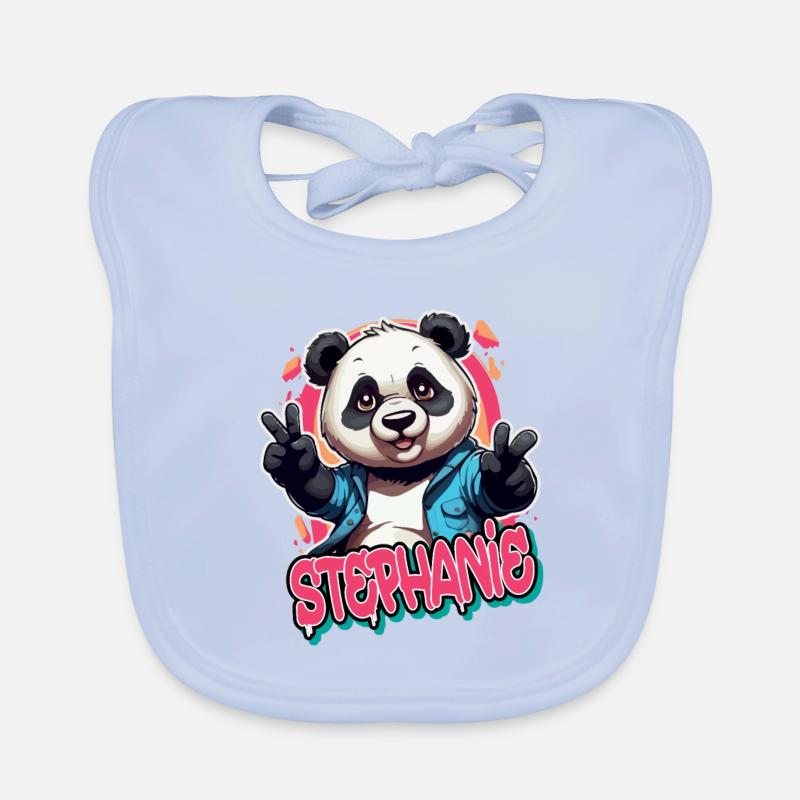 STEPHANIE - Schöner Mädchen Name mit coolem Panda Baby Bio-Lätzchen
