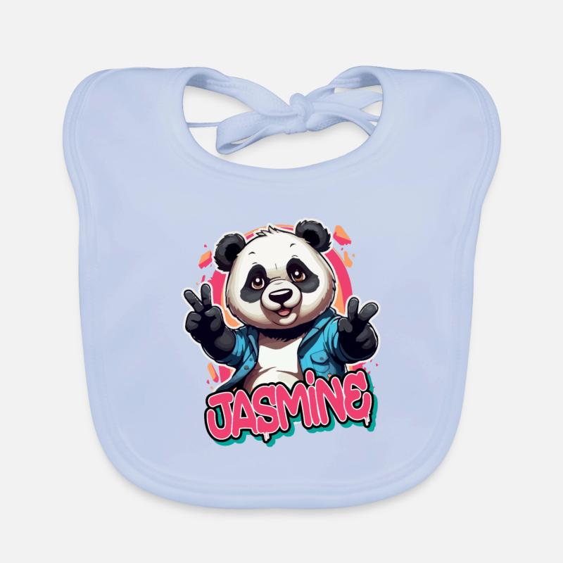 JASMINE - Schöner Mädchen Name mit coolem Panda Baby Bio-Lätzchen