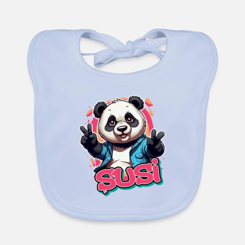 SUSI - Schöner Mädchen Name mit coolem Panda Baby Bio-Lätzchen