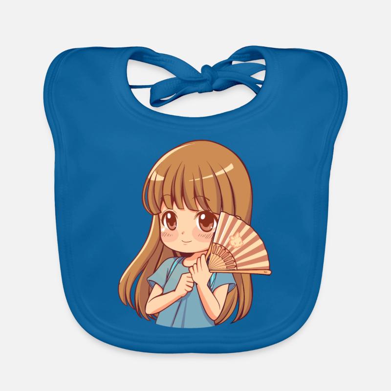 Fille d’anime avec ventilateur dans les tons pastel - Bavoir bio Bébé - bleu paon