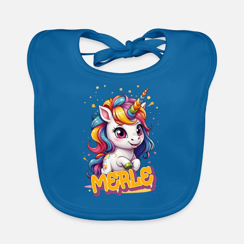 MERLE - Schöner Mädchen Name mit süßem Einhorn Baby Bio-Lätzchen