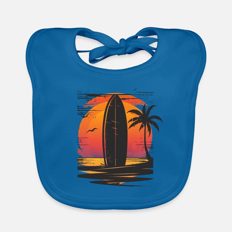 Surfboard Sunset Palm Trees Silhouette Organic Baby Bibs