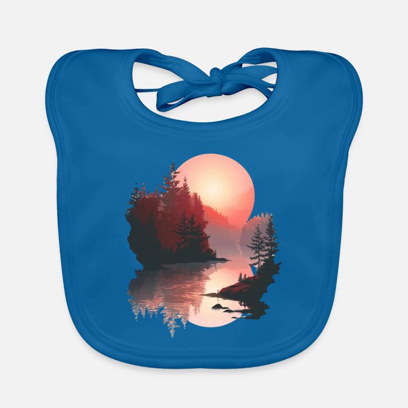 Coucher de soleil, Réflexion, Forêt, Scène - Bavoir bio Bébé - bleu paon