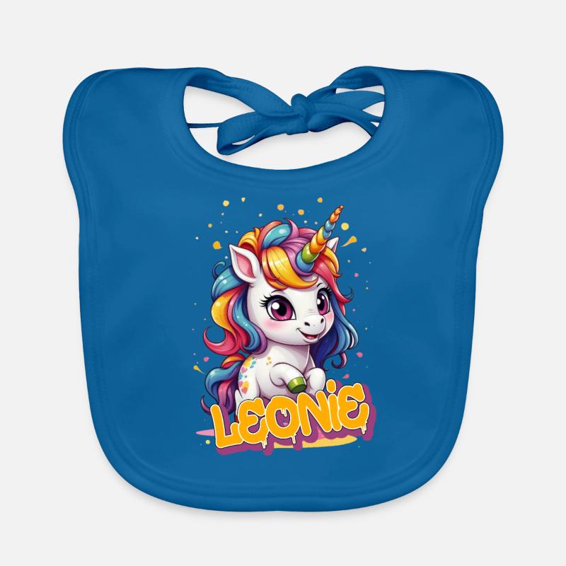 LEONIE - Schöner Mädchen Name mit süßem Einhorn Baby Bio-Lätzchen