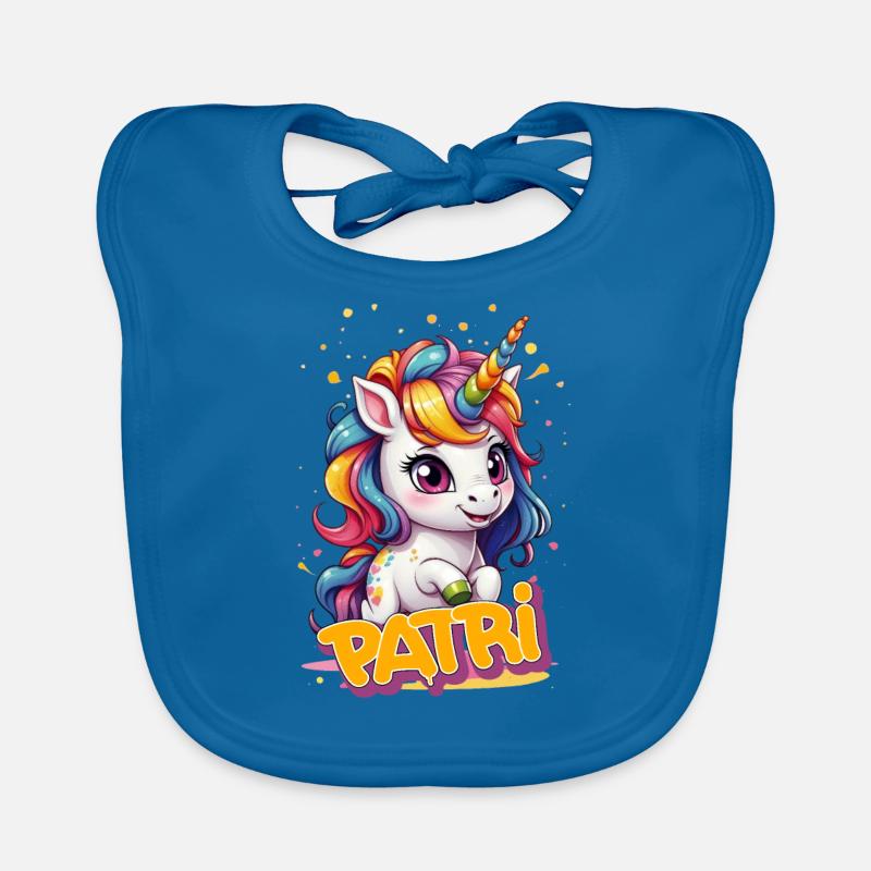 PATRI - Schöner Mädchen Name mit süßem Einhorn Baby Bio-Lätzchen