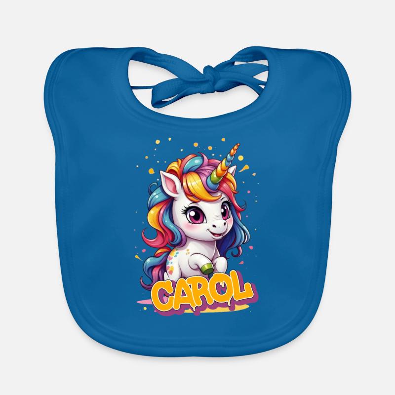 CAROL - Schöner Mädchen Name mit süßem Einhorn Baby Bio-Lätzchen