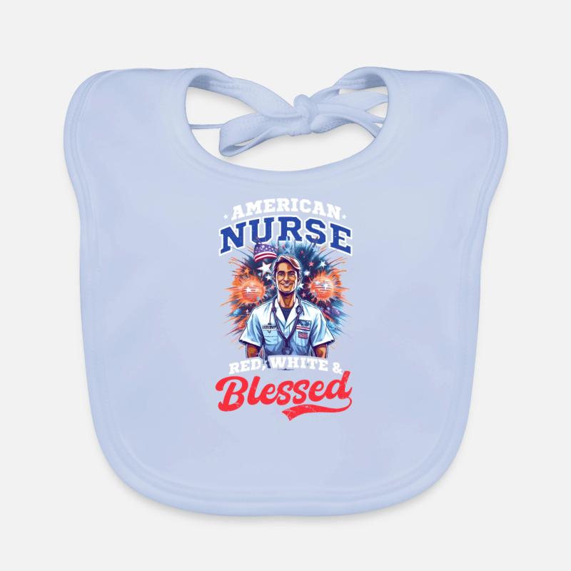 4. Juli Krankenschwester Krankenschwester Rot Weiß Segen Baby Bio-Lätzchen