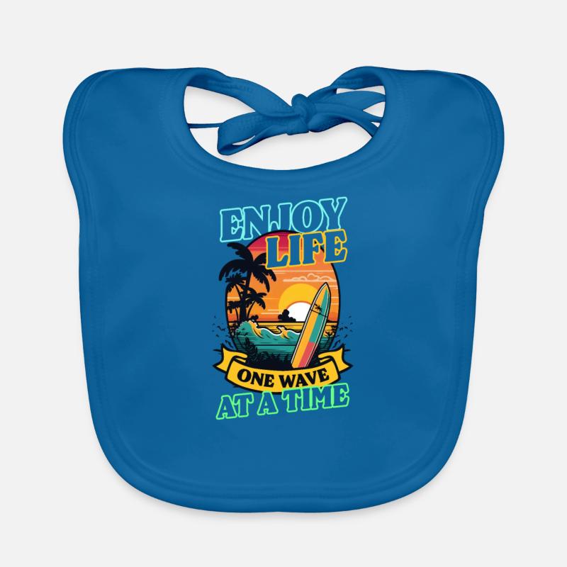 Surfer Enjoy One Wave At Time Organic Baby Bibs