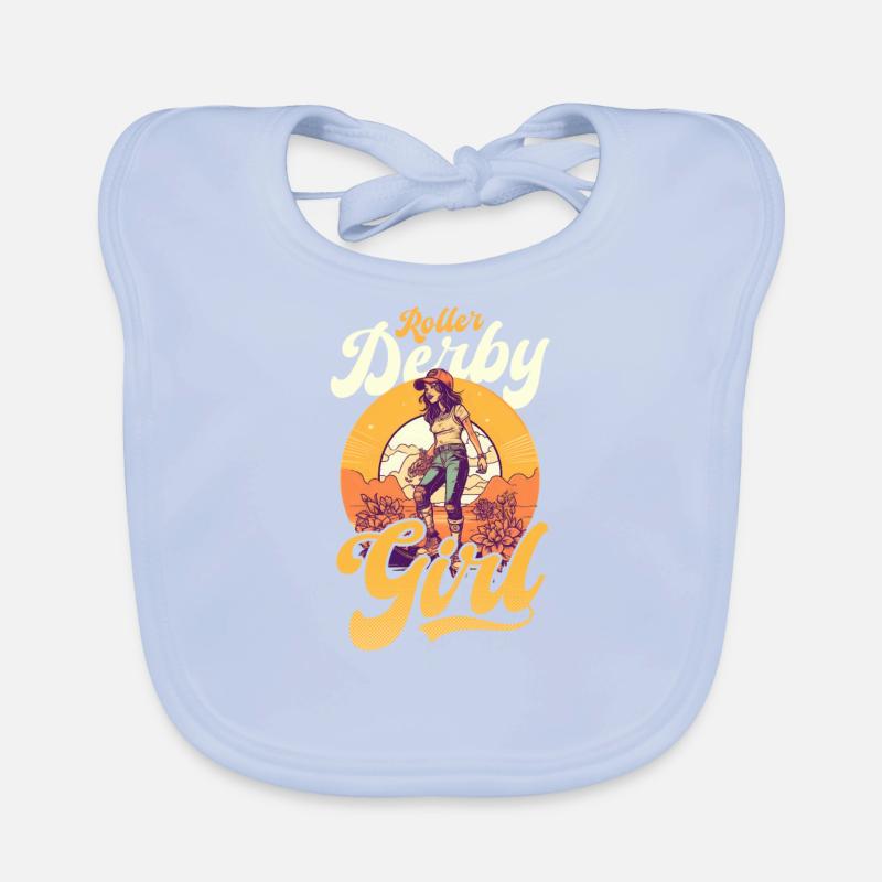 Roller Derby Vintage Retro Sunset Roller Girl Organic Baby Bibs