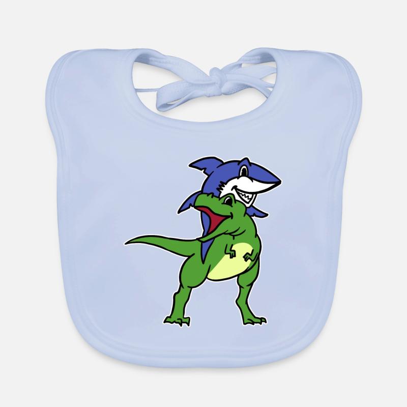 Funny Shark Riding T-Rex Dinosaur Graphic Novelty Organic Baby Bibs