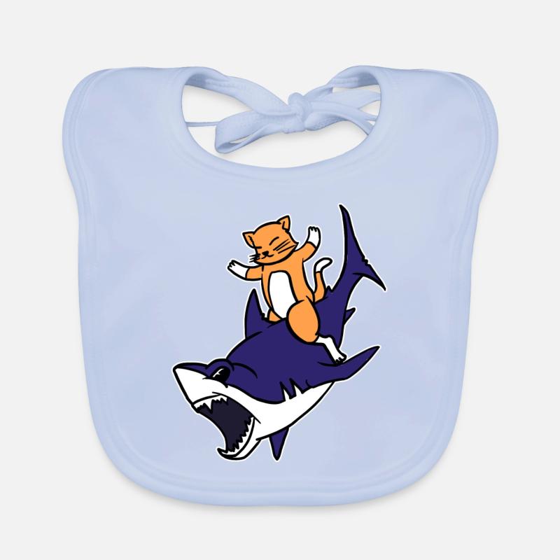 Kitten Riding A Shark Funny Cute Cat Graphic Pun Organic Baby Bibs