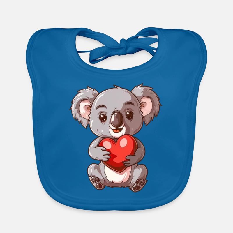 Mignon Koala tenant un coeur avec une expression adorable - Bavoir bio Bébé - bleu paon