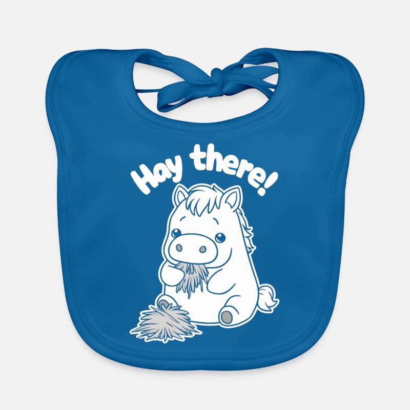 Du foin là-bas ! Illustration de poney mignon mangeant du foin Bavoir bio Bébé