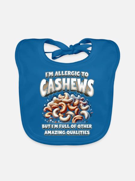 Allergie aux noix de cajou - Bavoir bio Bébé - bleu paon - Devant