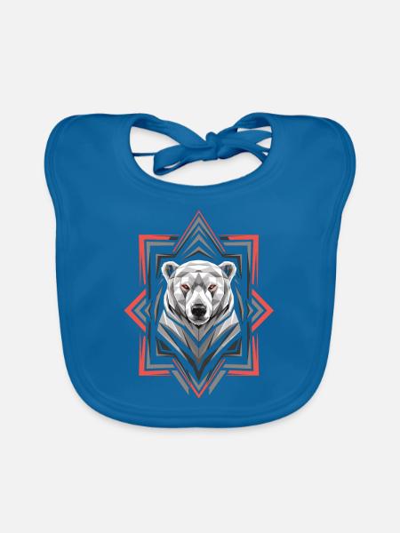 Geometric Polar Bear Head Artwork - Organic Baby Bibs - peacock-blue - Front