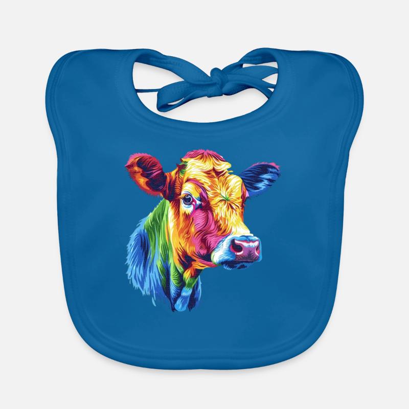 Colorful Cow Rainbow Artwork Organic Baby Bibs