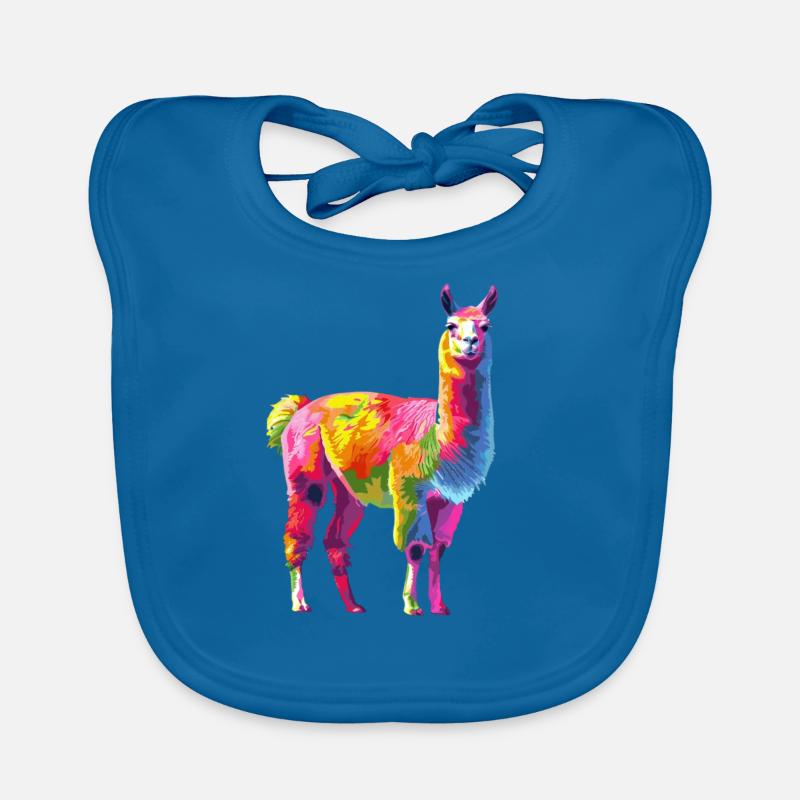 Llama Alpaca Rainbow Artwork Organic Baby Bibs