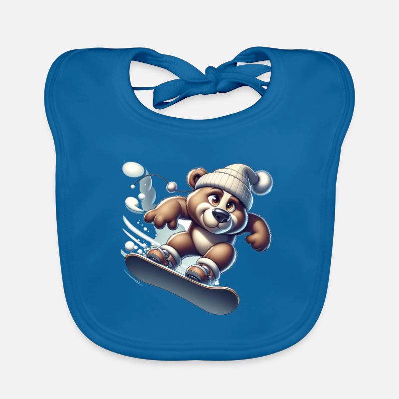 Cute Snowboarder Bear Organic Baby Bibs