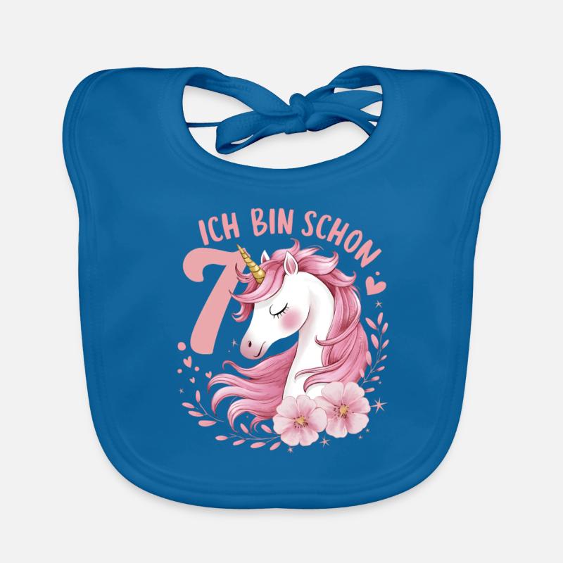 7. Geburtstag Mädchen 7 Jahre Pferd Pferde Einhorn - Baby Bio-Lätzchen - Pfauenblau