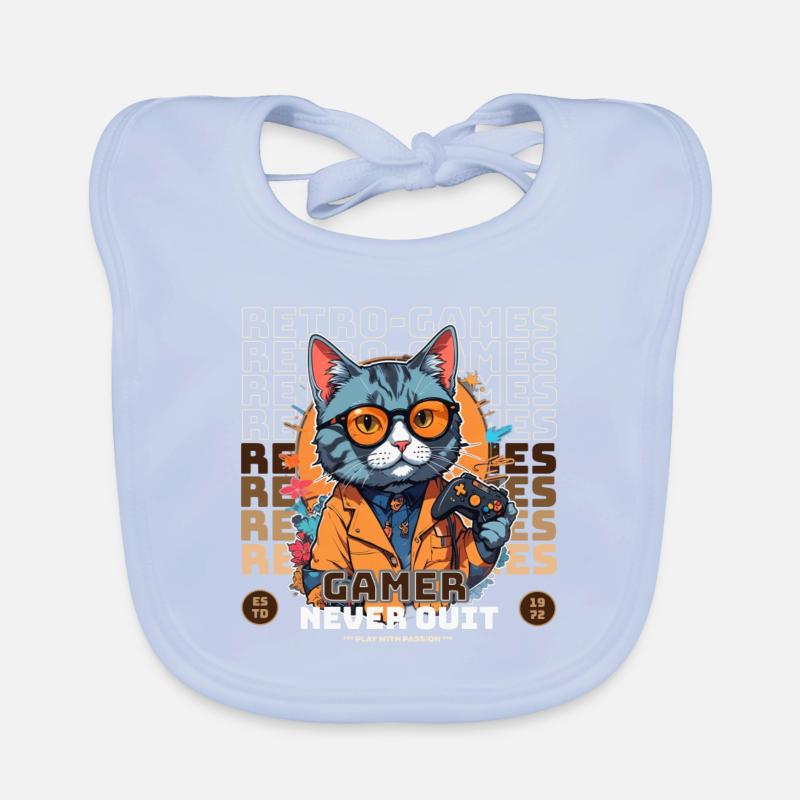 Retro Gamer Cat with Controller Console Games Organic Baby Bibs