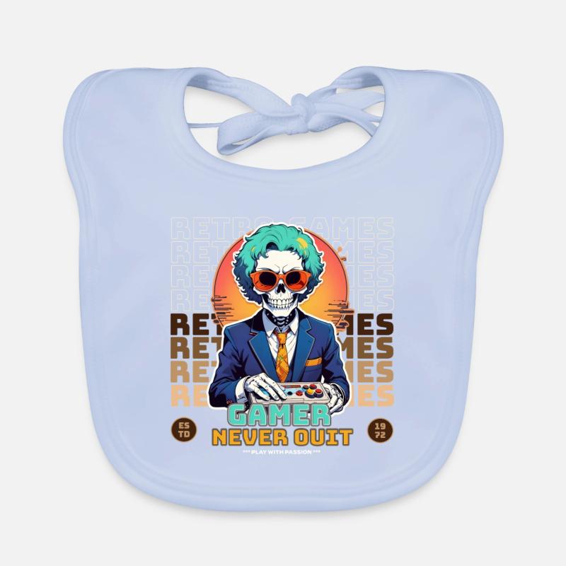 Retro Gamer Skeleton with Controller Console Games Organic Baby Bibs