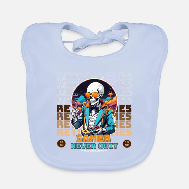 Retro Gamer Skeleton with Controller Console Games Organic Baby Bibs