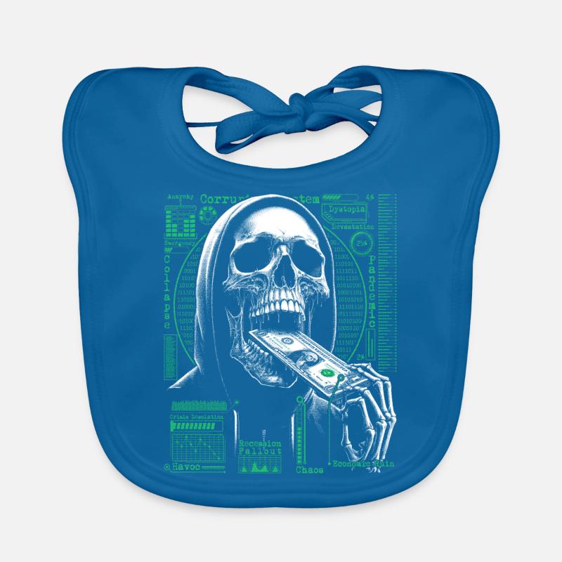 Hacker Skull Eating Dollar - Anarchie et corruption - Bavoir bio Bébé - bleu paon