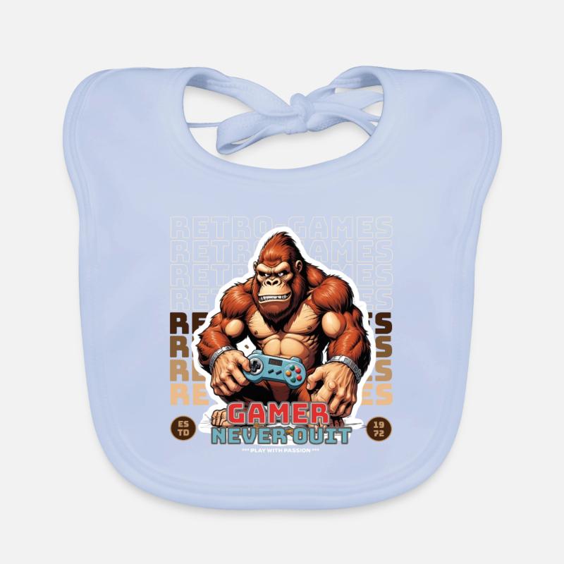 Retro Gamer Never Quit Affe mit Controller Baby Bio-Lätzchen