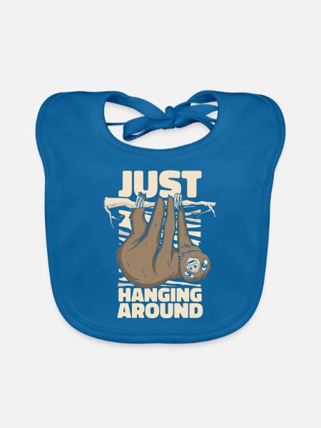 Just Hanging Around Brown-Throated Pilosa - Organic Baby Bibs - peacock-blue - Front