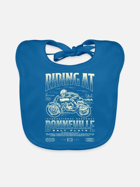 Bonneville Salt Flats Moto Anniversaire 1931 - Bavoir bio Bébé - bleu paon - Devant