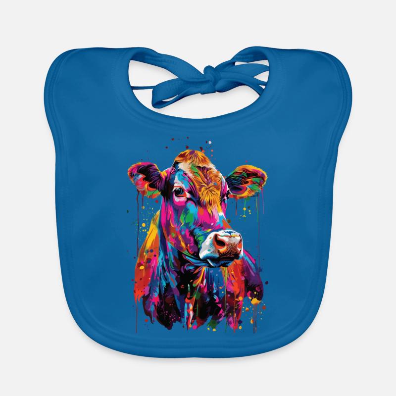 Vache - Bavoir bio Bébé - bleu paon