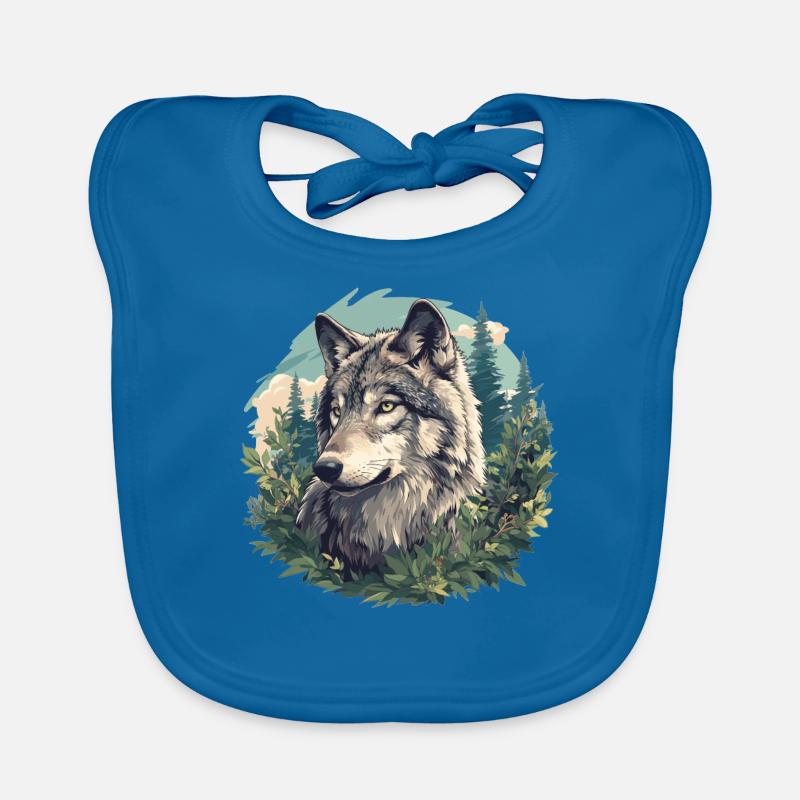 Wölfe Wolf - Baby Bio-Lätzchen - Pfauenblau