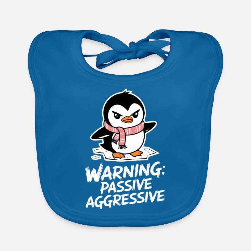 Warning: Passive Aggressive Penguin Comic Motif Organic Baby Bibs