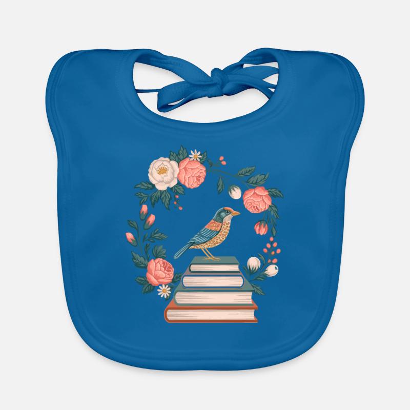 Cottagecore Vogel Und Blumen Bücherstapel Baby Bio-Lätzchen
