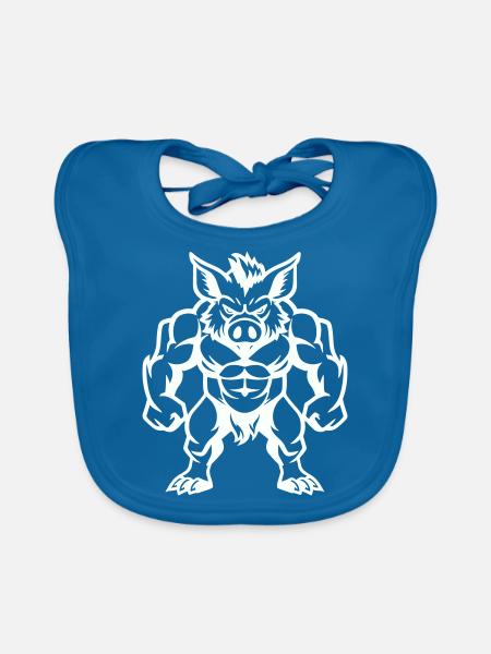 Bande dessinée Sanglier - Bavoir bio Bébé - bleu paon - Devant